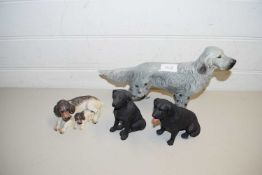 MIXED LOT COMPRISING A BESWICK MODEL OF A SETTER, TOGETHER WITH THREE FURTHER RESIN DOG MODELS (4)