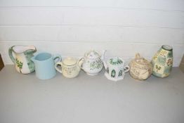 MIXED LOT VARIOUS TEA POTS, JUGS AND VASES TO INCLUDE WADE AND OTHERS