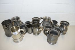 COLLECTION OF VARIOUS 19TH CENTURY AND LATER PEWTER TANKARDS