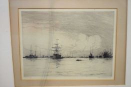 Charles Henry Baskett (1872-1953), 'HMS Victory', black and white etching, signed and inscribed with