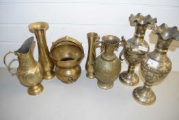 MIXED LOT - VARIOUS MIDDLE EASTERN AND OTHER BRASS VASES, EWER ETC (7)