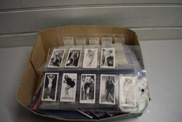 BOX VARIOUS CIGARETTE CARDS, STAMPS AND OTHER ITEMS