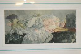 Sir William Russell Flint, Reclining female, coloured print, signed in pencil to lower left, 22 x