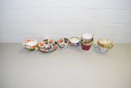 COLLECTION VARIOUS 19TH CENTURY HAND PAINTED TEA CUPS AND SAUCERS