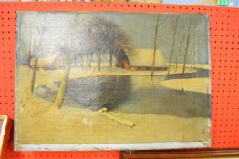 Continental School (19th/20th century), Winter landscape, oil on canvas, indistinctly signed lower