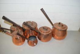 SIX VARIOUS VICTORIAN AND LATER COPPER SAUCEPANS, VARIOUS SIZES