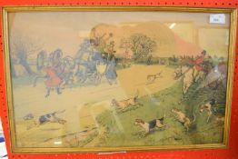 After Ludovici, Hunting scenes, pair of chromolithographs, 36 x 57cm, unframed and framed