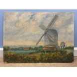 W.Plumstead, Post Mill (on the broads), oil on card, unframed.