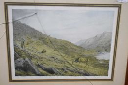 Vincent Balfour-Brown (1880-1936), Highland landscape with deer, coloured print, signed in pencil to