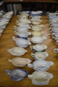 COLLECTION OF 21 VARIOUS POTTERY GRAVY BOATS TO INCLUDE 19TH CENTURY BLUE AND WHITE EXAMPLE
