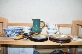 MIXED LOT OF ITEMS TO INCLUDE PRATT WARE POT LIDS AND OTHER ITEMS
