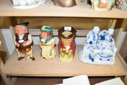 MIXED LOT : CHARACTER JUGS AND A POTTERY FIGURE GROUP