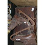 TWO PAIRS VINTAGE LEATHER ICE SKATES AND A SMALL LEATHER CASE