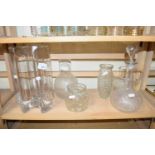 MIXED LOT VARIOUS GLASS VASES, DECANTER ETC