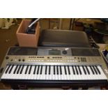 YAMAHA KEYBOARD, MODEL NO PSRE443 TOGETHER WITH STAND, STOOL AND OTHER ITEMS