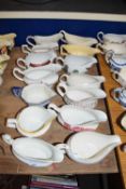 FOURTEEN VARIOUS GRAVY BOATS TO INCLUDE DOULTON NORFOLK EXAMPLE