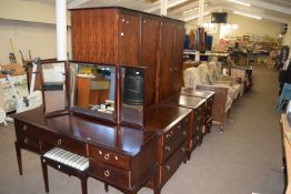 STAG MINSTREL BEDROOM SUITE COMPRISING A PAIR OF DOUBLE DOOR WARDROBES, PAIR OF BEDSIDE CABINETS,