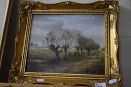JOHN MACE, STUDY OF A FIGURE ON A COUNTRY TRACK, OIL ON BOARD, GILT FRAMED