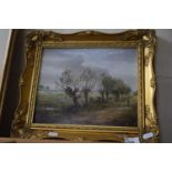 JOHN MACE, STUDY OF A FIGURE ON A COUNTRY TRACK, OIL ON BOARD, GILT FRAMED