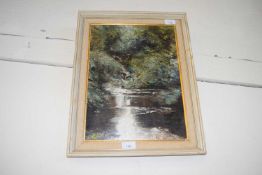20TH CENTURY SCHOOL, OIL ON CANVAS, RIVER SCENE, INDISTINCTLY SIGNED LOWER LEFT, FRAMED