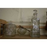MIXED LOT VARIOUS DECANTERS AND GLASS JARS
