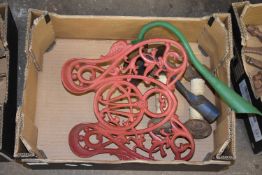 BOX OF VARIOUS MIXED ITEMS TO INCLUDE CAST IRON PANEL