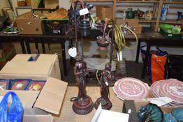 PAIR OF BRONZED RESIN FIGURAL TABLE LAMPS