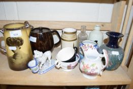 MIXED LOT : VARIOUS WARES TO INCLUDE DECORATED JUG, VASES ETC