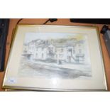 JACQUELINE EVANS, TWO STUDIES, HARBOUR SCENES, WATERCOLOURS, TOGETHER WITH RALPH GRIEFF, BLACK AND