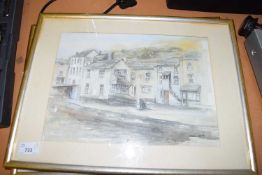 JACQUELINE EVANS, TWO STUDIES, HARBOUR SCENES, WATERCOLOURS, TOGETHER WITH RALPH GRIEFF, BLACK AND