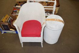 LLOYD LOOM STYLE CHAIR AND LINEN BASKET (2)
