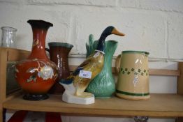 LARGE BESWICK MODEL DUCK NO 902 (A/F) TOGETHER WITH JAPANESE GILT DECORATED VASE AND OTHER