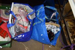 TWO BAGS VARIOUS MATERIAL AND SEWING SUPPLIES AND OTHER ITEMS