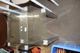 TWO GLASS AND METAL FRAMED OCCASIONAL TABLES