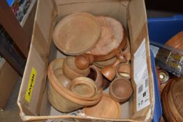 ONE BOX VARIOUS WOODEN PLATES, GOBLETS ETC