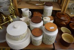 QUANTITY OF HORNSEA FLORAL DECORATED DINNER WARES AND KITCHEN STORAGE JARS