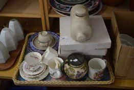 TRAY OF MIXED WARES TO INCLUDE COLLECTORS PLATES, ROYAL ALBERT TEA CUP AND SAUCER, MACINTYRE CRIES