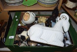 LARGE BOX OF VARIOUS ORNAMENTS, CERAMICS AND OTHER ITEMS