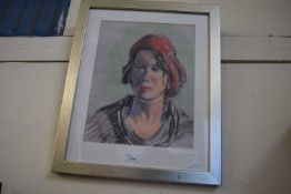 ROBERT WILSON, PORTRAIT OF A LADY IN A RED HAT, PASTEL, F/G
