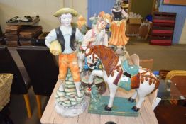 TWO MODERN CONTINENTAL LARGE PORCELAIN FIGURES AND A FURTHER GLAZED MODEL HORSE