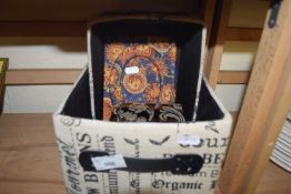 MIXED LOT : MODERN FABRIC COVERED JEWELLERY BOX, GLASS TRINKET BOX AND FABRIC COVERED STORAGE BOXES