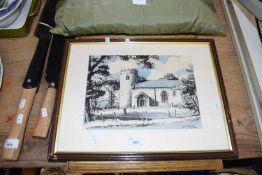 M J PORTER, STUDY OF A RURAL CHURCH, F/G, TOGETHER WITH A FURTHER PICTURE FRAME
