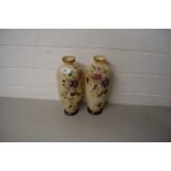 PAIR OF LATE 19TH CENTURY OPAQUE GLASS BALUSTER VASES DECORATED WITH FLOWERS