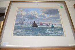 Ian Hay (British, 20th Century), Harwich cargo port, signed and dated (95), framed and glazed.