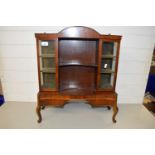 SMALL WALNUT VENEERED MINIATURE DISPLAY CABINET ON CABRIOLE LEGS, 59CM WIDE