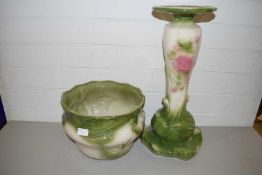 FLORAL DECORATED JARDINIERE AND STAND