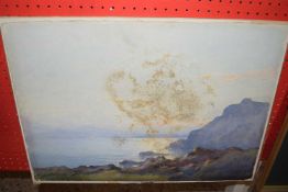 19TH CENTURY BRITISH SCHOOL, STUDY OF A COASTAL LANDSCAPE, WATERCOLOUR, UNSIGNED, MOUNTED BUT