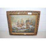 OLEOGRAPH STUDY OF BATTLESHIPS, IN GILT FRAME