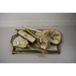 VINTAGE DRESSING TABLE TRAY WITH BRUSHES AND HAND MIRROR