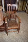 LATE 19TH/EARLY 20TH CENTURY OAK FLAT BACK CARVER CHAIR